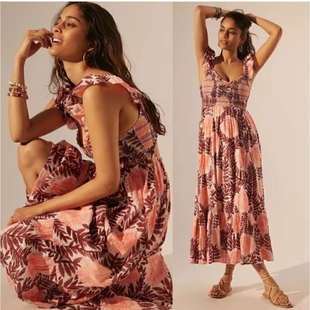 Anthropologie X Cecilia Pettersson Smocked Maxi Dress Size S